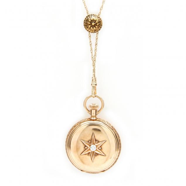 14kt-lady-s-pocket-watch-with-chain-and-slide-waltham