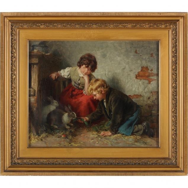 felix-schlesinger-german-1833-1910-children-feeding-rabbits