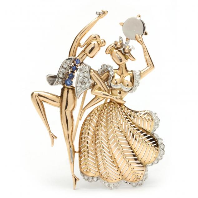 retro-18kt-gold-diamond-and-sapphire-flamenco-dancer-clip-brooch