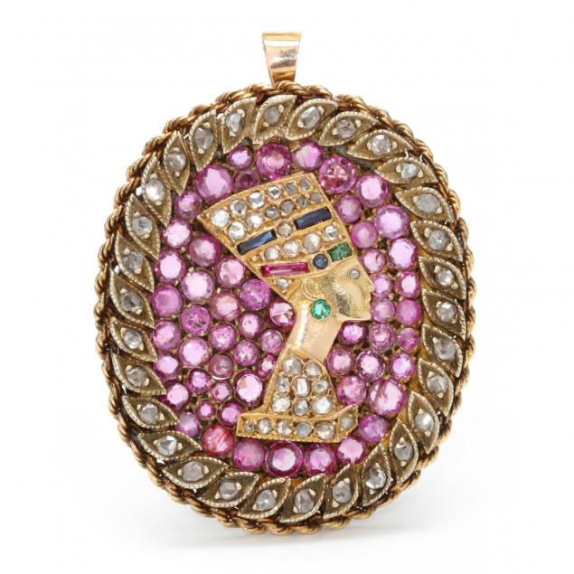 retro-18kt-gem-set-nefertiti-clip-brooch-pendant