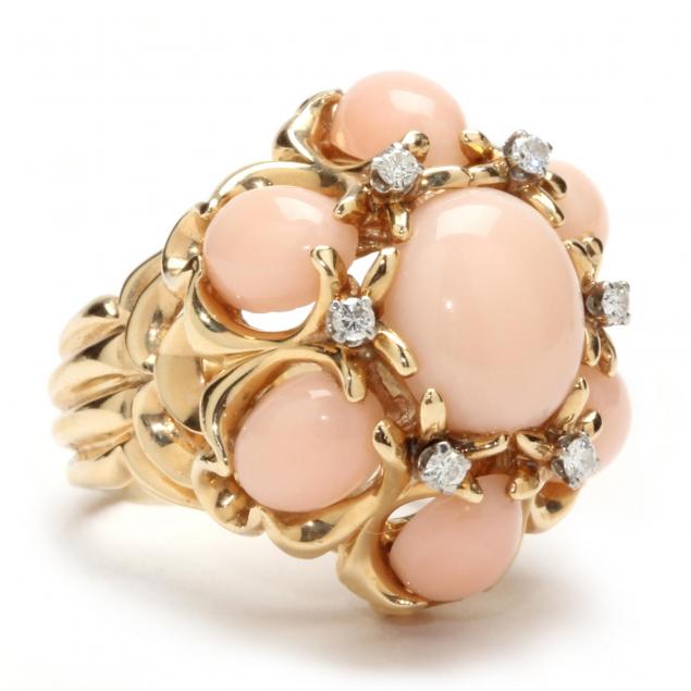 14kt-imitation-coral-and-diamond-ring