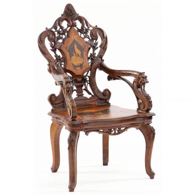 black-forest-marquetry-inlaid-lodge-arm-chair
