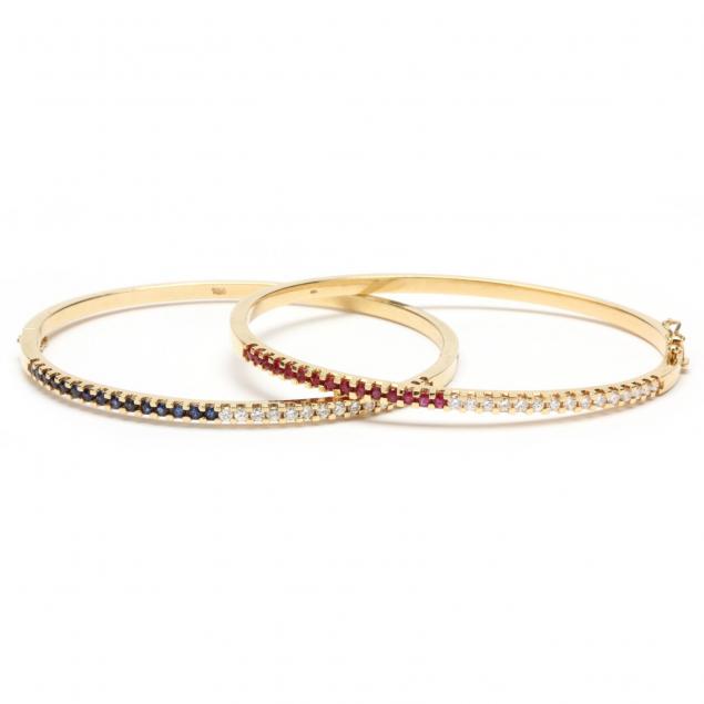 two-18kt-gem-set-bangle-bracelets