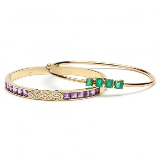 two-14kt-gem-set-bangle-bracelets