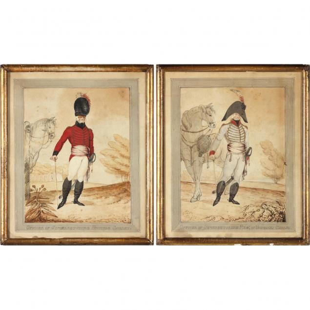 a-pair-of-english-watercolors-depicting-georgian-cavalry-officers