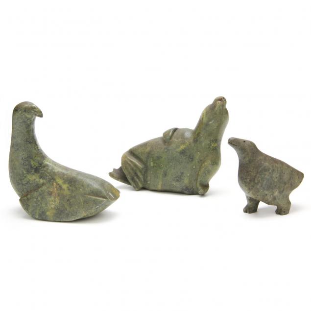 three-canadian-green-hardstone-inuit-sculptures