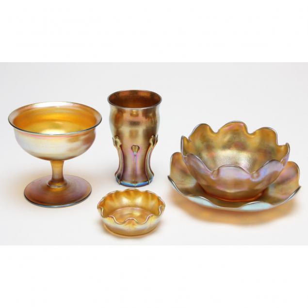 five-pieces-of-l-c-tiffany-favrille-glass