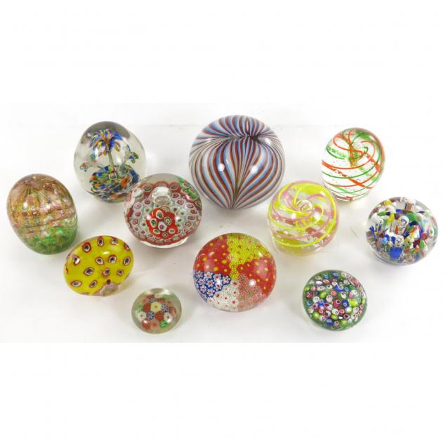 group-of-11-art-glass-paperweights