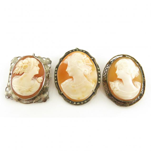 three-vintage-cameo-pendants-brooches