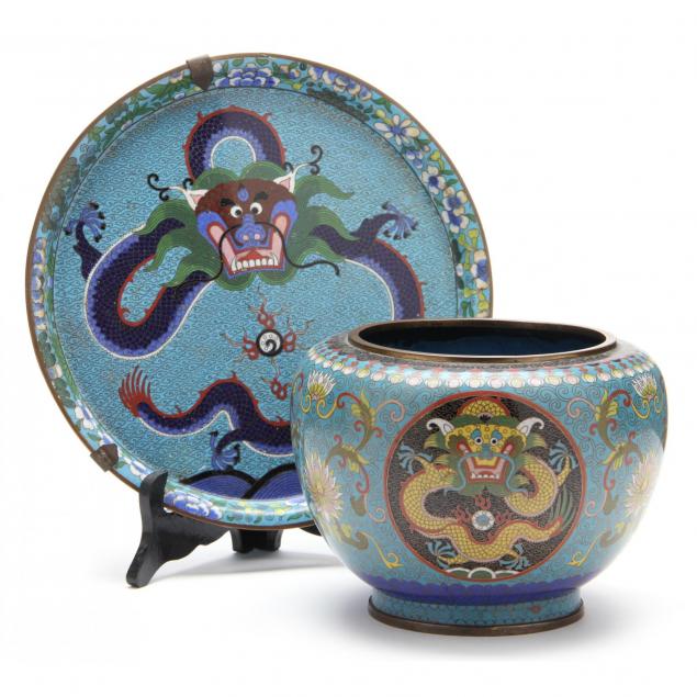 chinese-cloisonne-charger-and-jardiniere