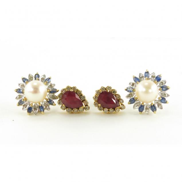 two-pairs-gem-set-earrings