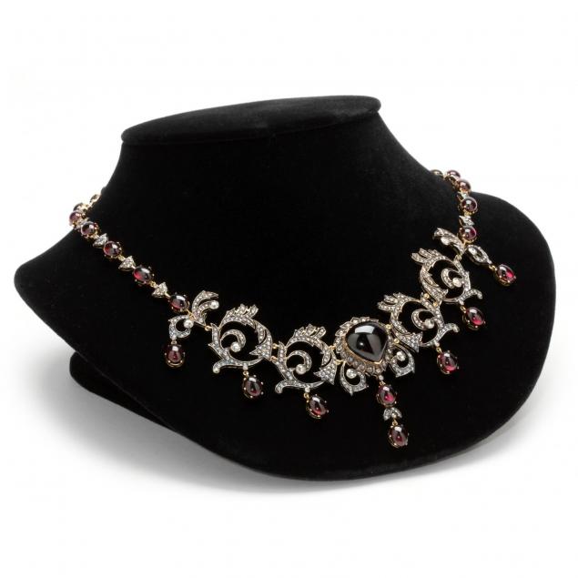 antique-18kt-diamond-and-garnet-necklace