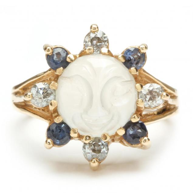 vintage-14kt-carved-moonstone-diamond-and-sapphire-ring