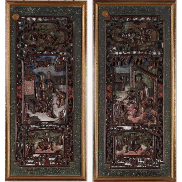 pair-of-chinese-lacquered-gilt-figural-plaques