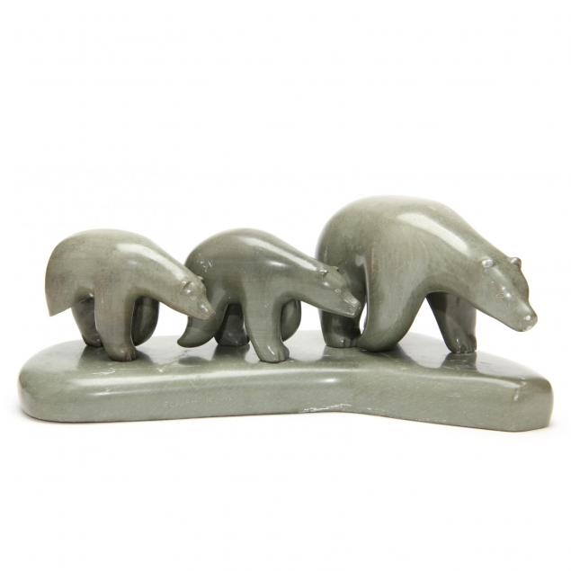 inuit-green-hardstone-carving-of-a-polar-bear-and-two-cubs