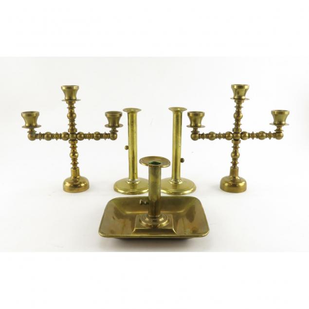 collection-of-antique-vintage-brass-candlesticks