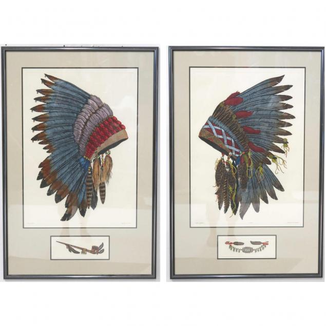 pair-of-american-indian-headdress-prints