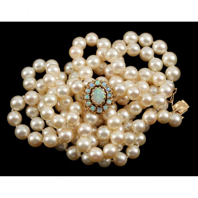 two-strand-cultured-pearl-necklace-with-opal-clasp
