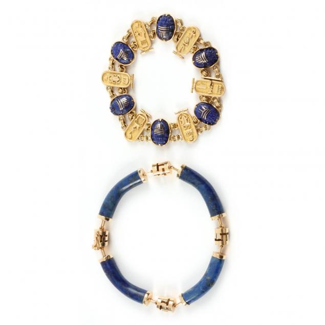 two-gold-and-lapis-luzuli-bracelets