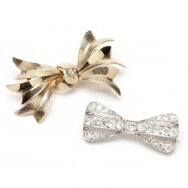 two-vintage-bow-brooches-one-signed-marcus