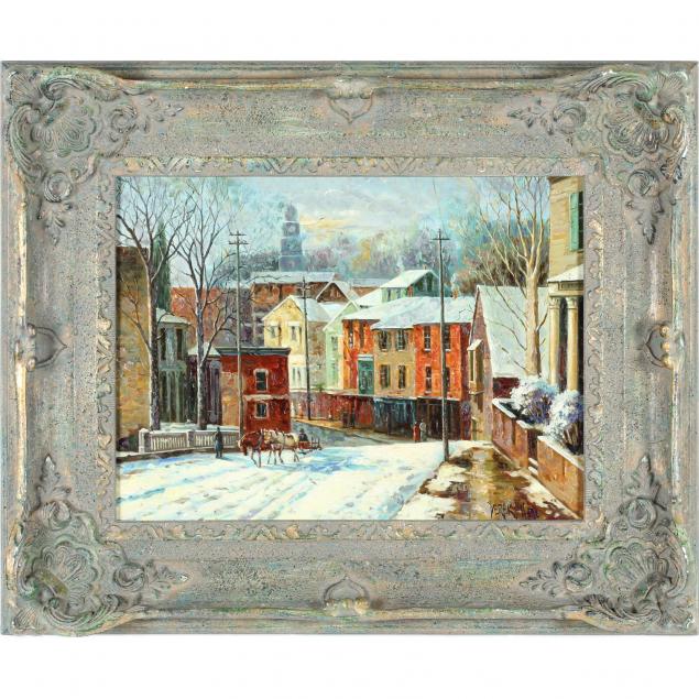 derek-hill-american-20th-c-snowy-street-scene