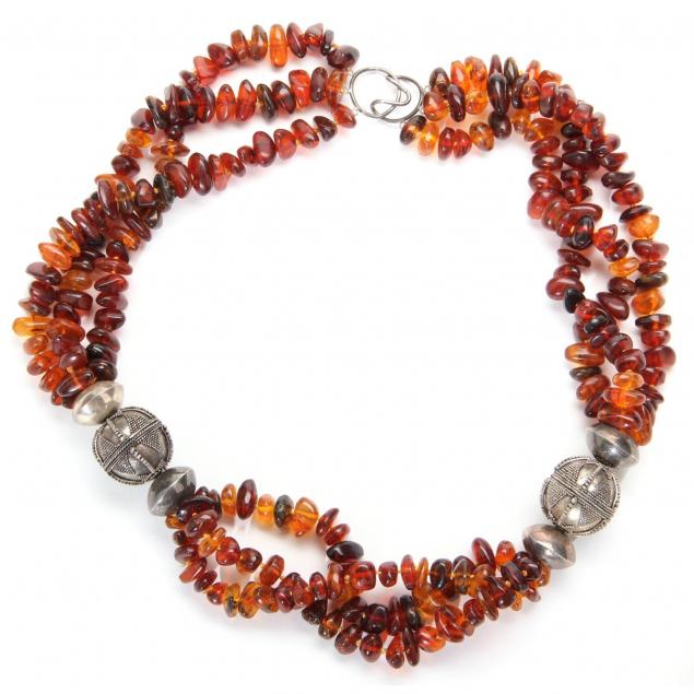 three-strand-amber-and-silver-necklace
