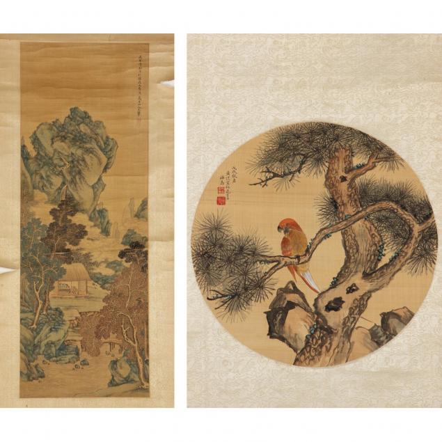 two-hanging-chinese-scroll-paintings-on-silk