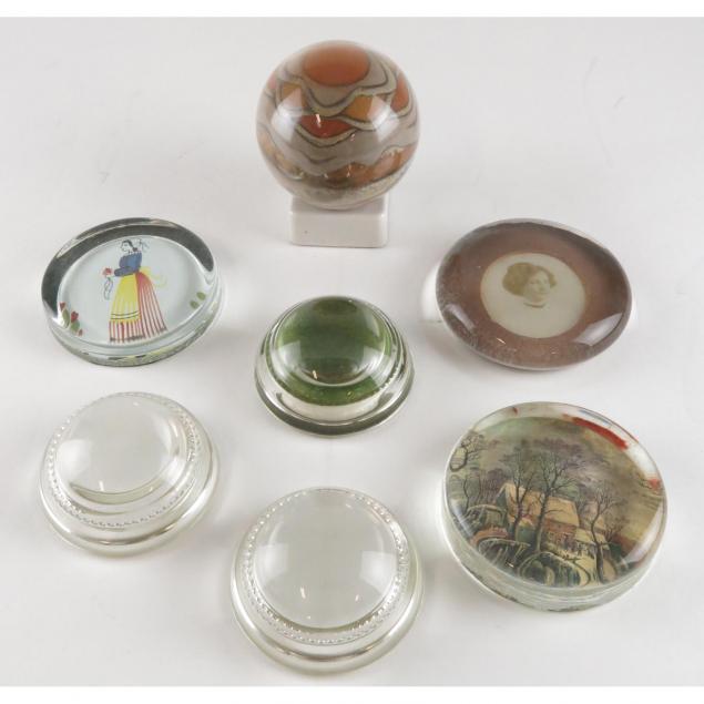 seven-vintage-glass-paperweights