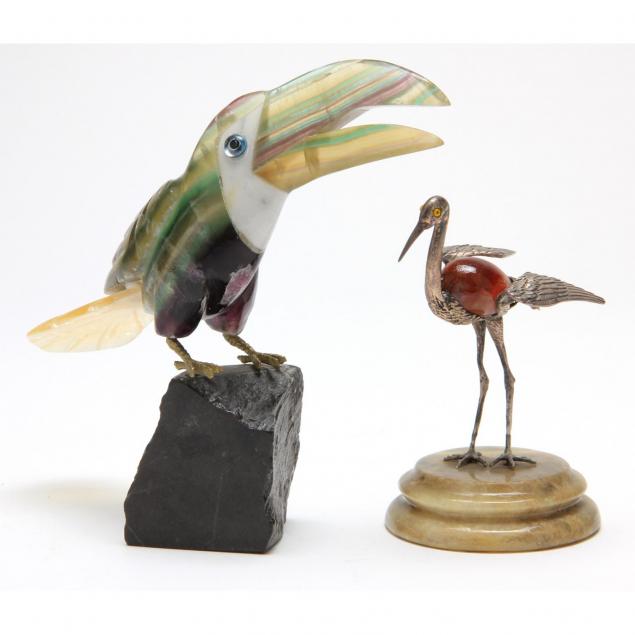 two-stone-and-metal-figures-of-birds