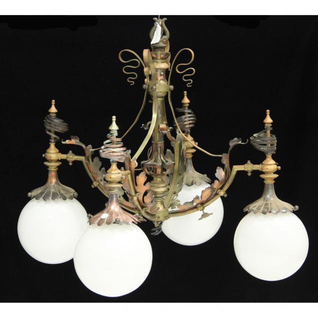 art-nouveau-brass-and-copper-chandelier