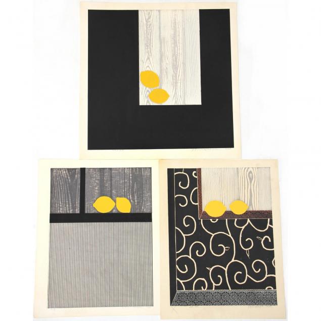 yoshisuke-funisaka-japanese-b-1939-three-silkscreens-of-lemons