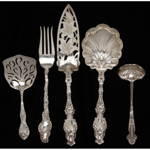 five-art-nouveau-sterling-silver-servers