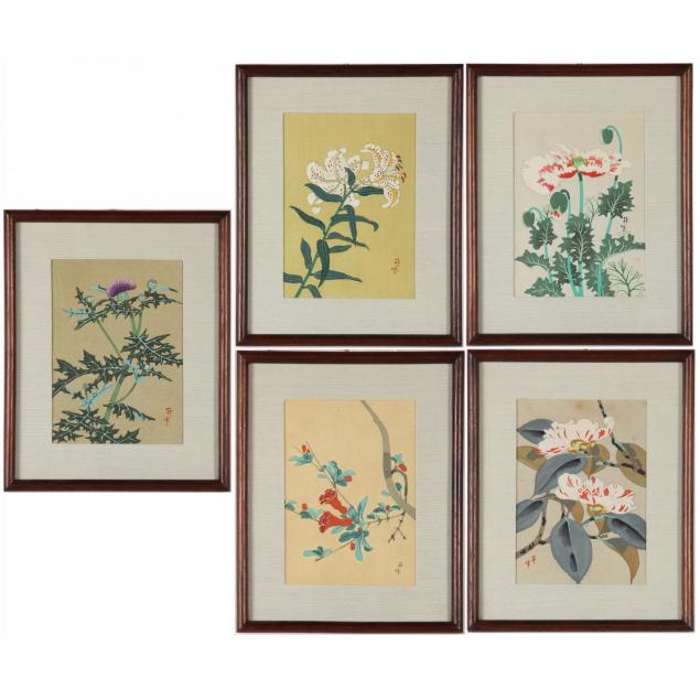 benji-asada-japanese-20th-century-five-woodcuts-of-flowers