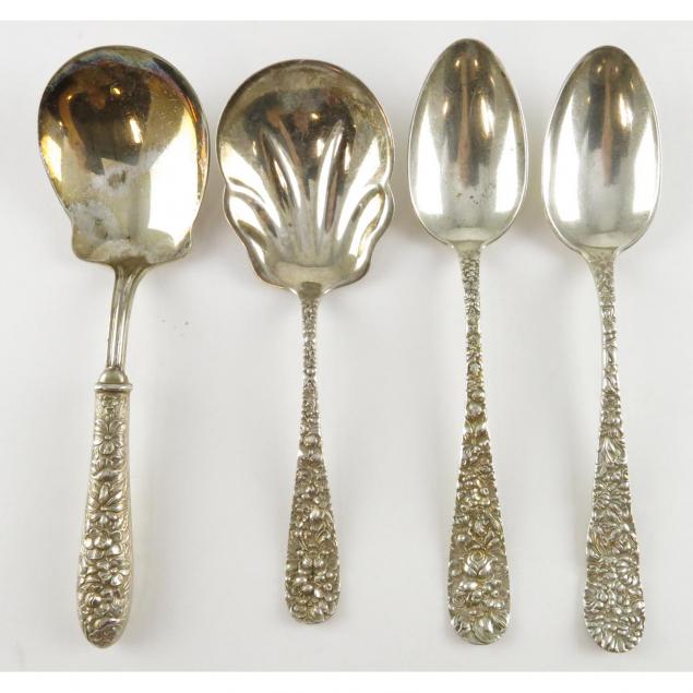 four-repousse-style-sterling-silver-servers