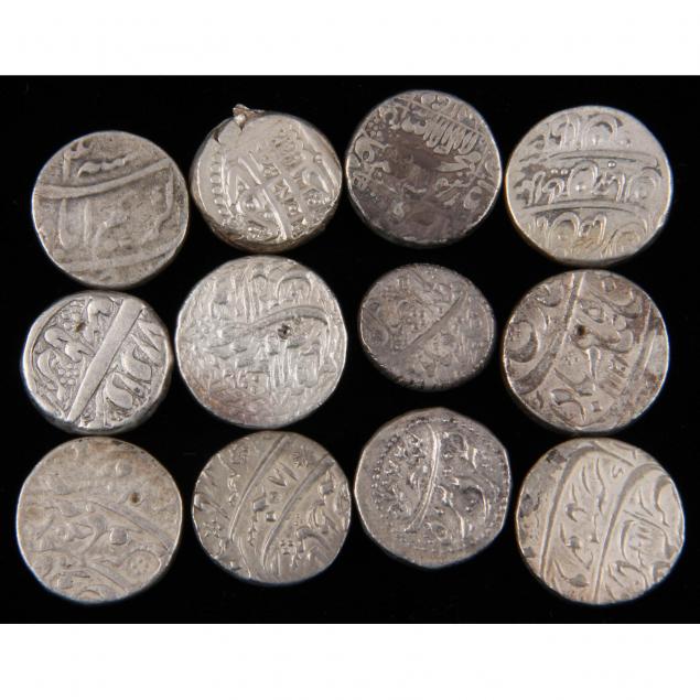 mughal-empire-twelve-unattributed-silver-rupees
