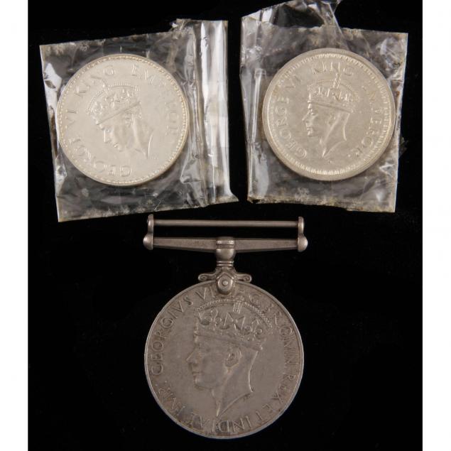 british-india-two-george-vi-silver-rupees-and-wwii-medal