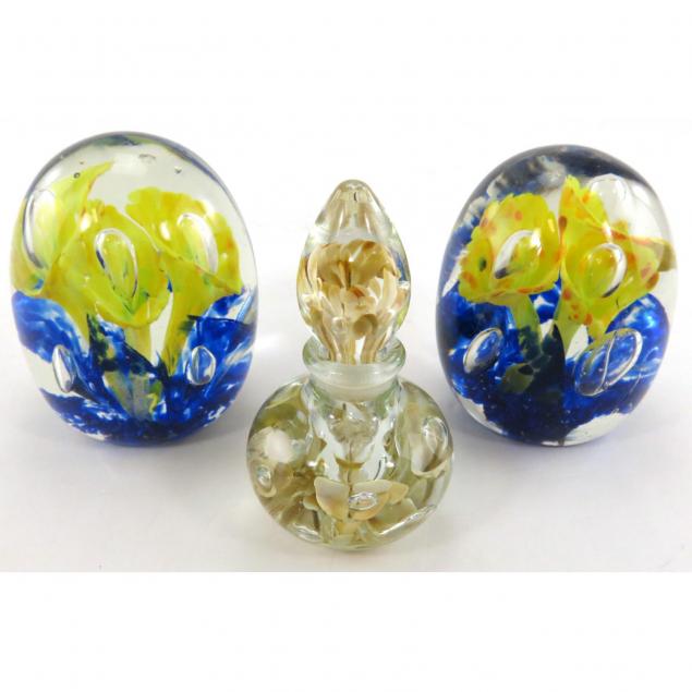 three-pieces-of-paperweight-art-glass