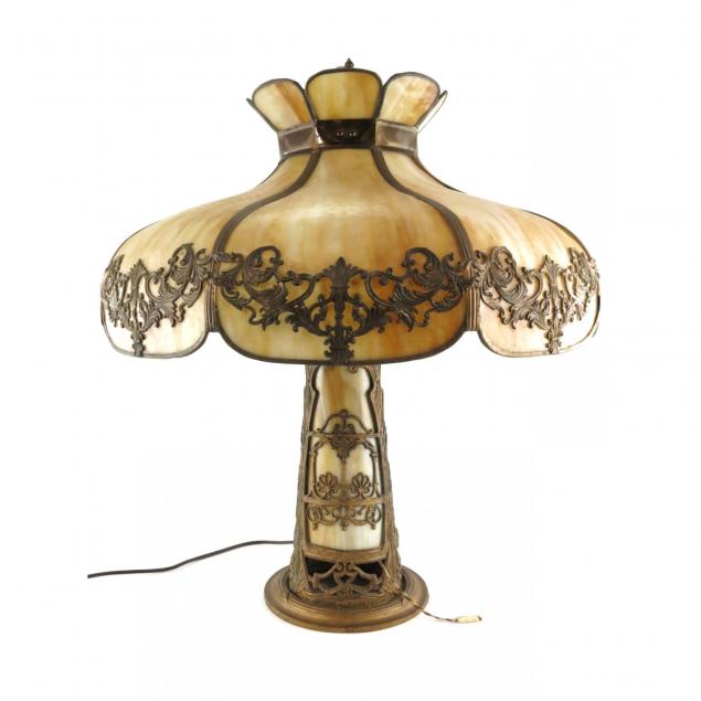 vintage-art-nouveau-slag-glass-lamp