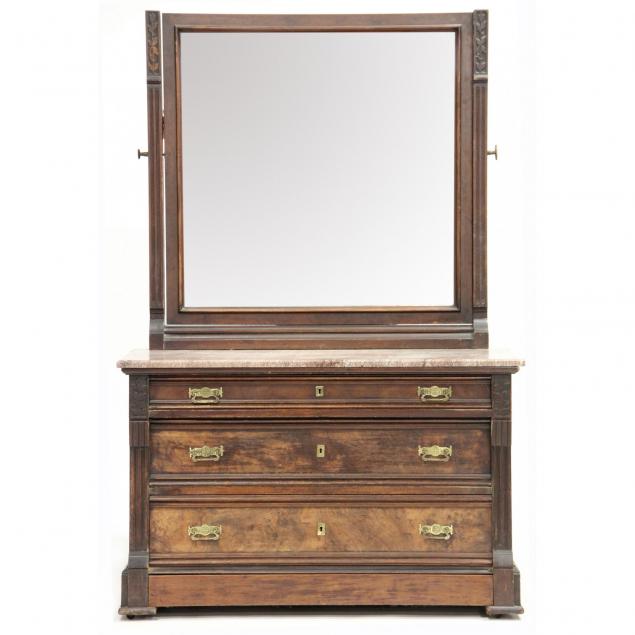 Victorian Eastlake Marble Top Dresser, Eastlake Marble Top Dresser With Mirror