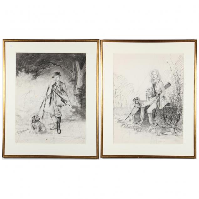 bernard-de-claviere-france-b-1934-pair-of-hunting-portrait-studies