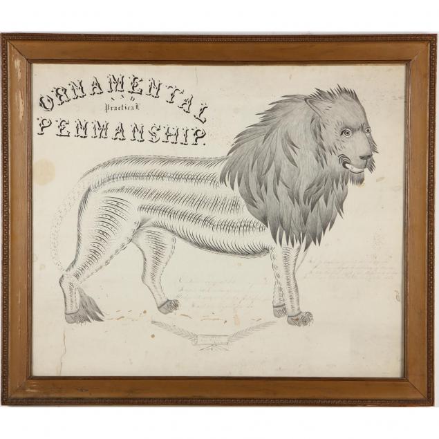 ohio-folk-art-ornamental-penmanship-lion-drawing-circa-1850