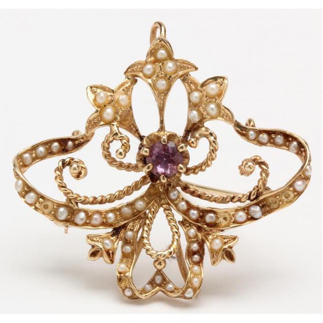 14kt-amethyst-and-seed-pearl-pendant-brooch