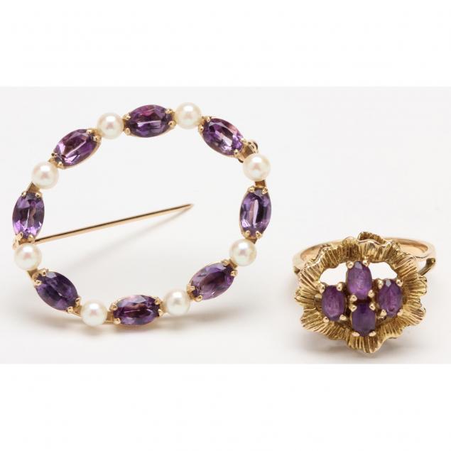 amethyst-and-pearl-brooch-and-amethyst-ring