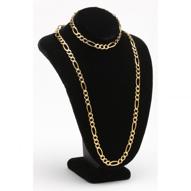 14kt-gold-chain-necklace-and-bracelet-italy