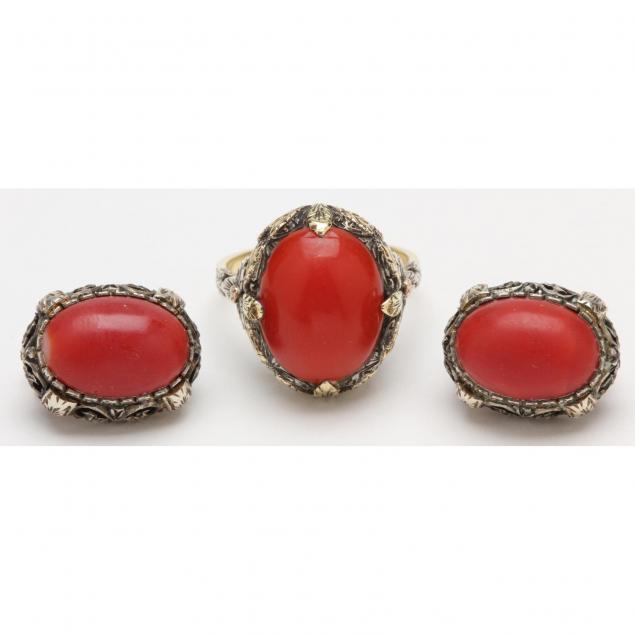 vintage-coral-ring-and-ear-clips