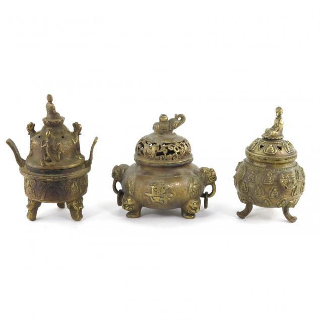 three-asian-cast-brass-lidded-censers