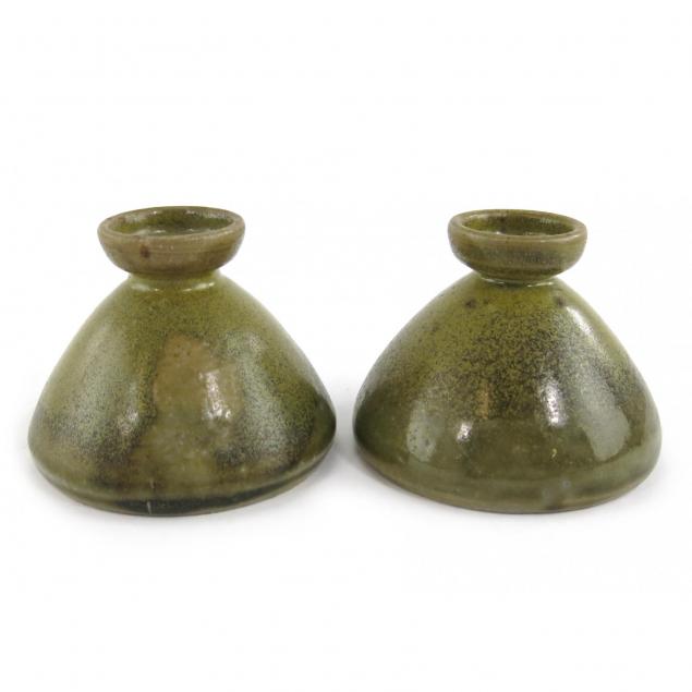 pair-of-ben-owen-master-potter-frogskin-glaze-short-candlesticks