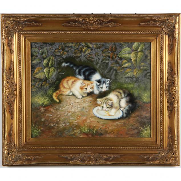 kittens-at-dish-oil-on-canvas