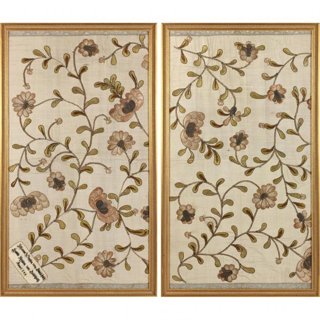 pair-of-large-silk-panels-framed-under-glass