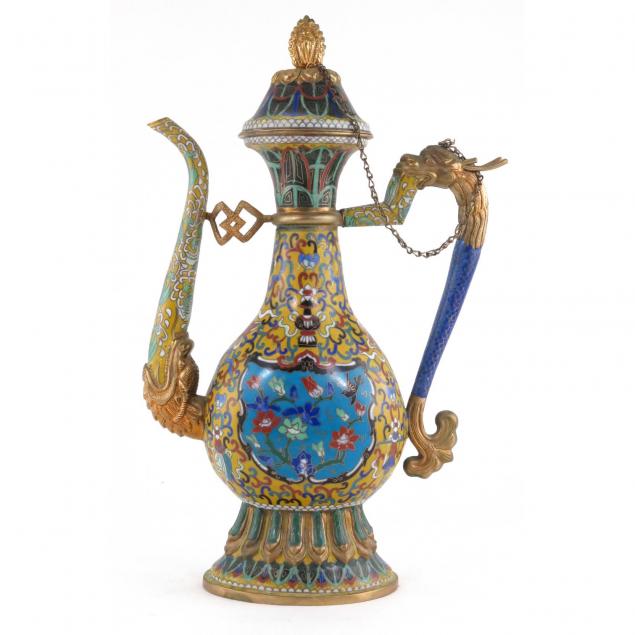 chinese-cloisonne-lidded-ewer-with-dragon-head-decoration